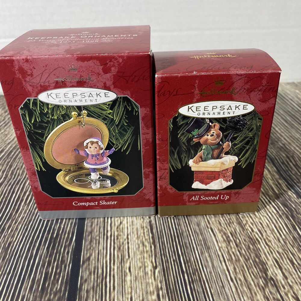 Lot of 2 Hallmark Tree Ornaments 'Compact Skater' & 'All sooted Up' 1998 & 1999
